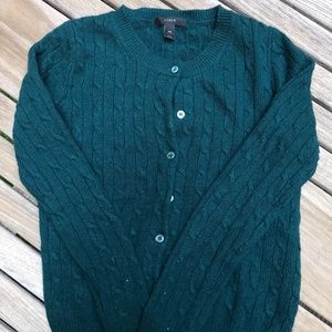 J.Crew Women's Round Neck Cable-Knit Cardigan, Wool Blend, Forest Green, XXS
